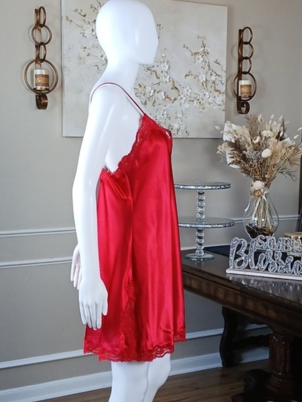 Victoria's Secret Women's Red Lace Trim Slip Mini Dress - Women's Lingerie Large - Picture 7 of 16
